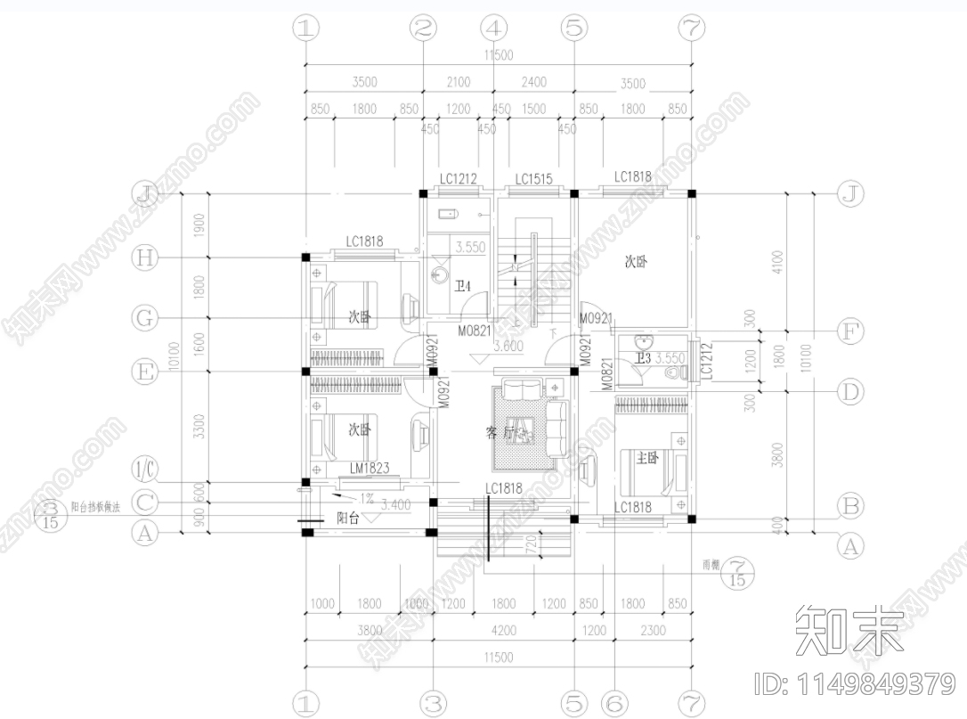 复式公寓室内cad施工图下载【ID:1149849379】