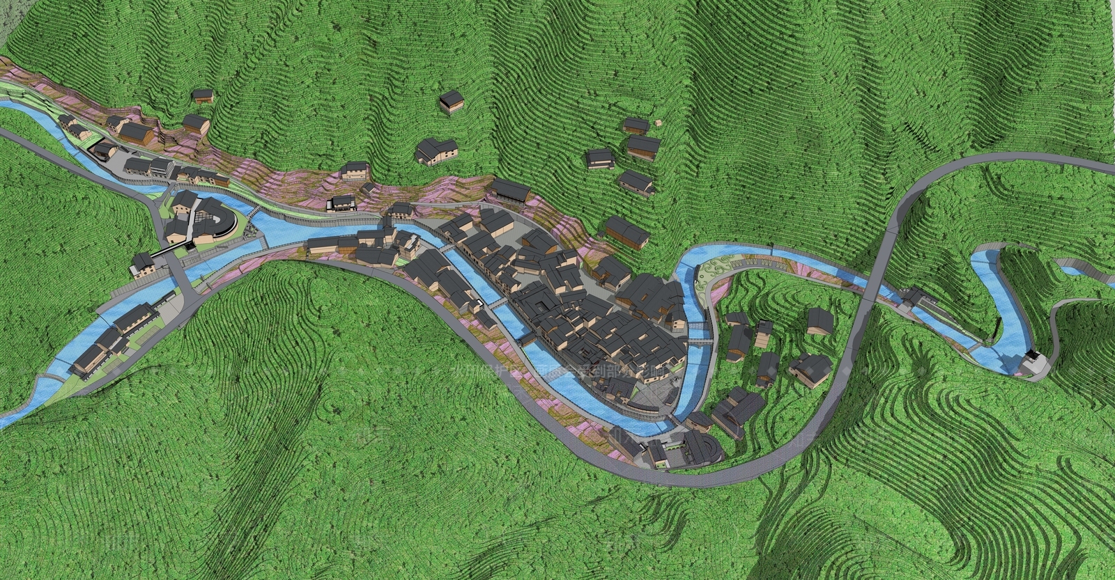 中式美丽乡村SU模型下载【ID:1149850511】