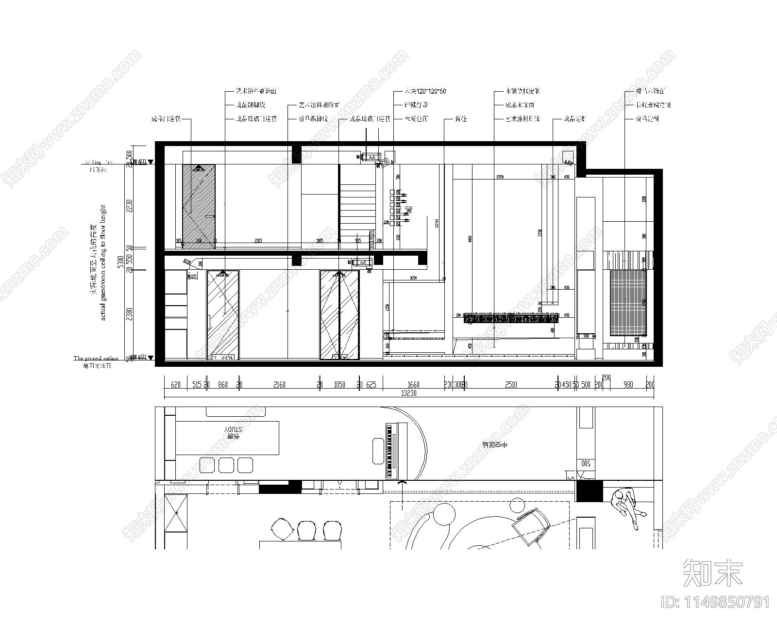 大平层室内cad施工图下载【ID:1149850791】
