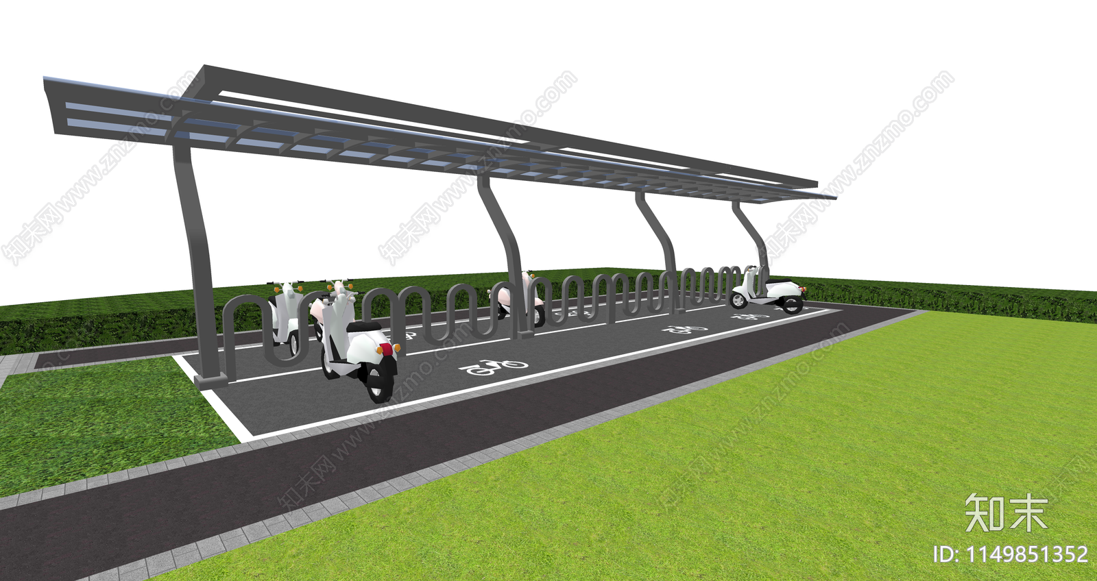 现代造型非机动车棚SU模型下载【ID:1149851352】