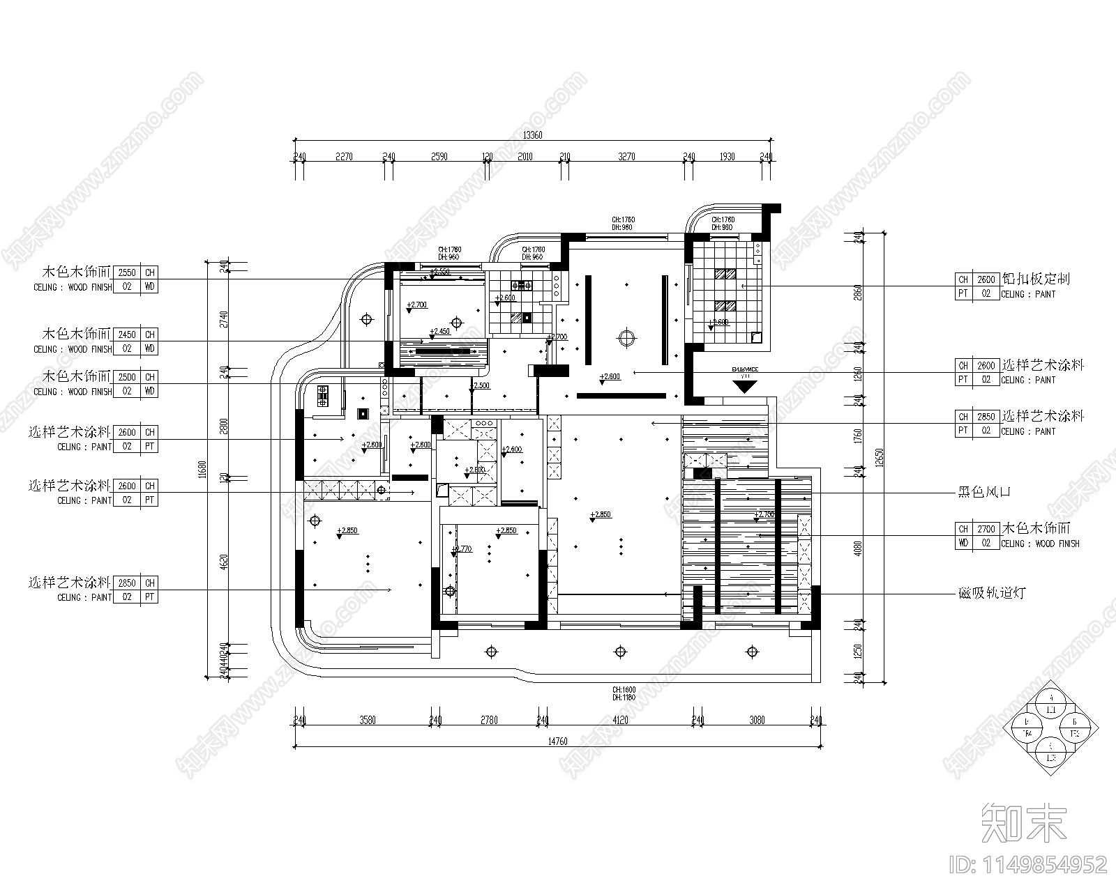 平层室内cad施工图下载【ID:1149854952】