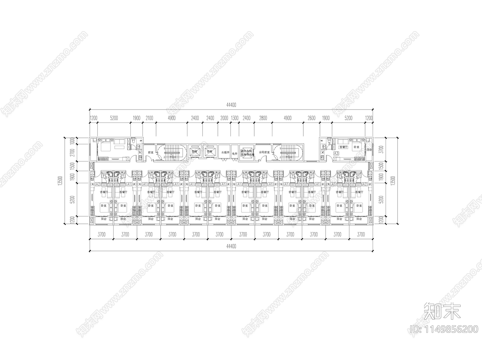 公寓建筑平面图施工图下载【ID:1149856200】