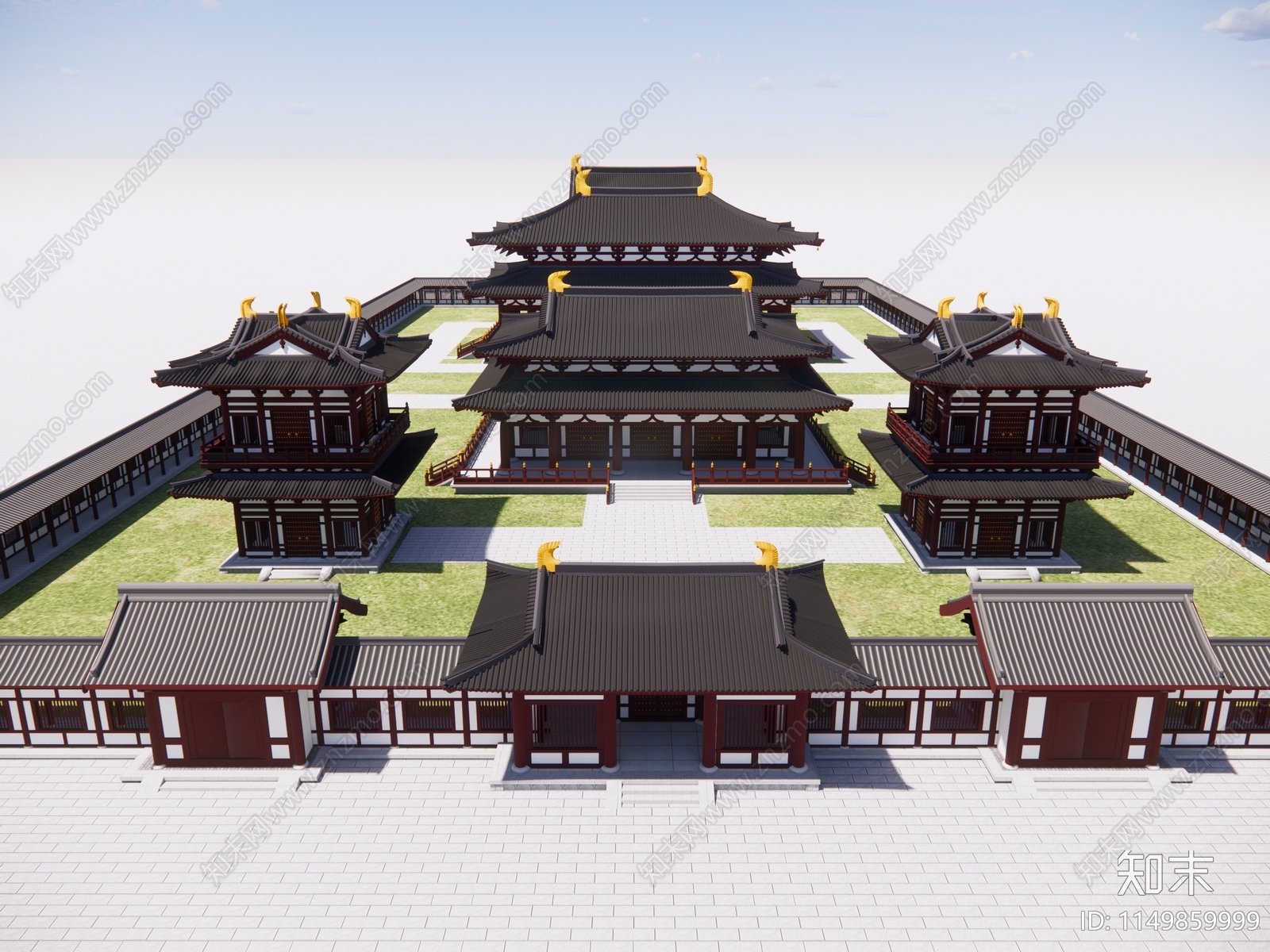 中式寺庙建筑SU模型下载【ID:1149859999】