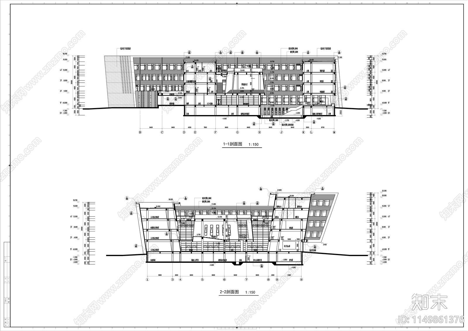 大学教学楼建筑cad施工图下载【ID:1149861376】