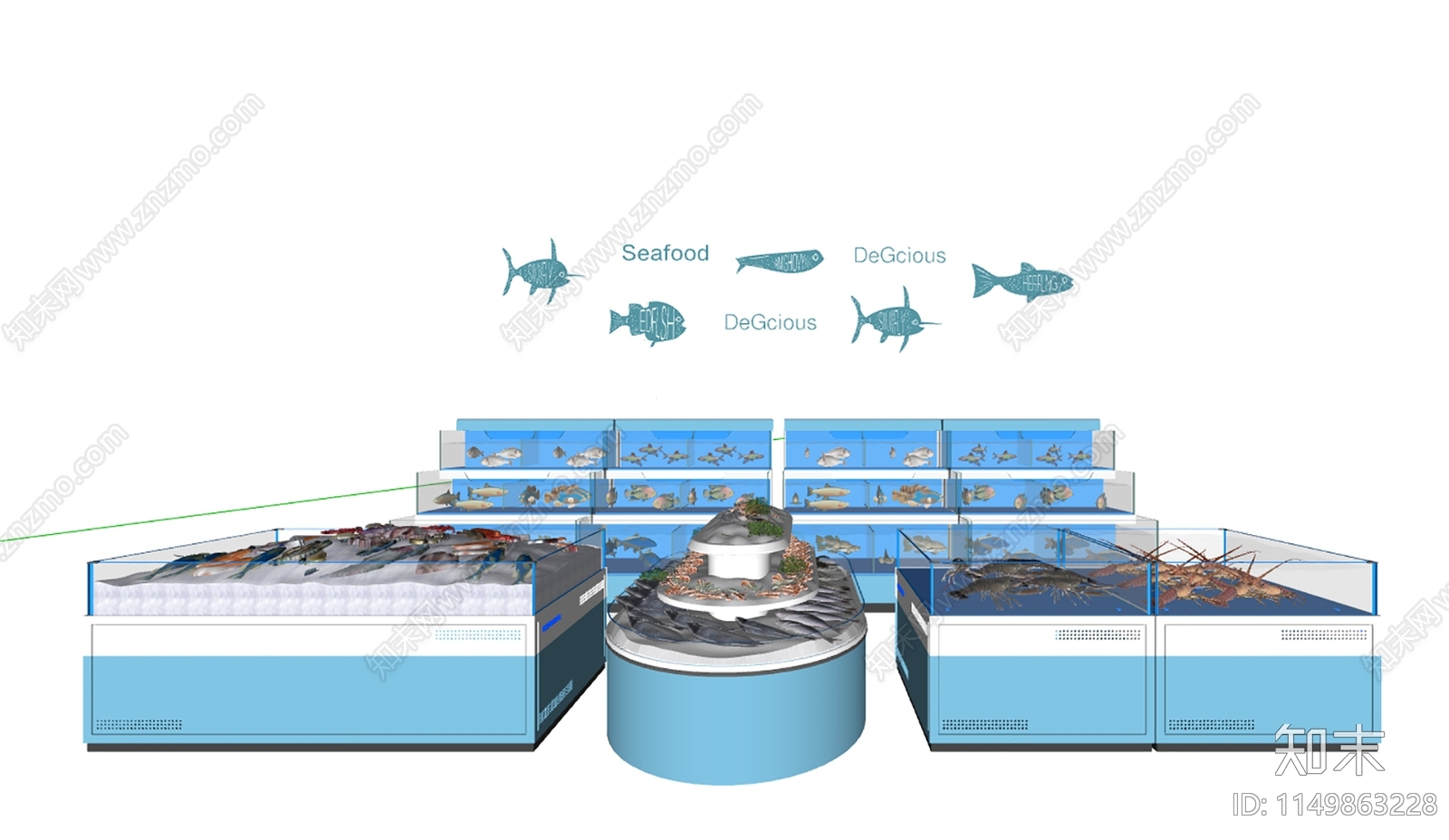 现代水产展柜SU模型下载【ID:1149863228】