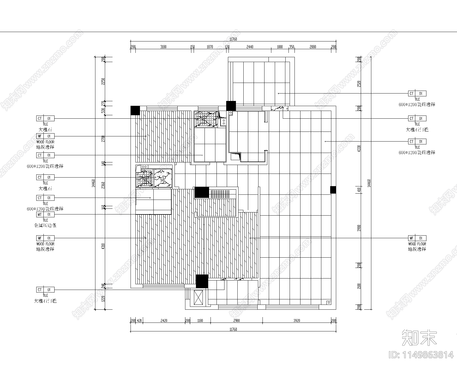 平层室内cad施工图下载【ID:1149863814】