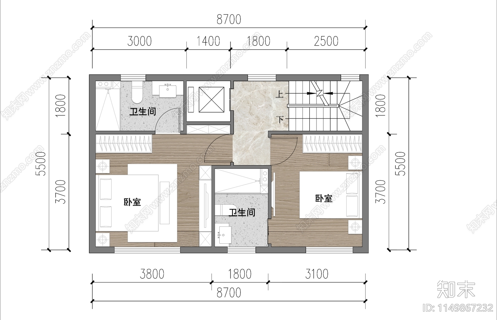 151平三层别墅室内平面施工图下载【ID:1149867232】
