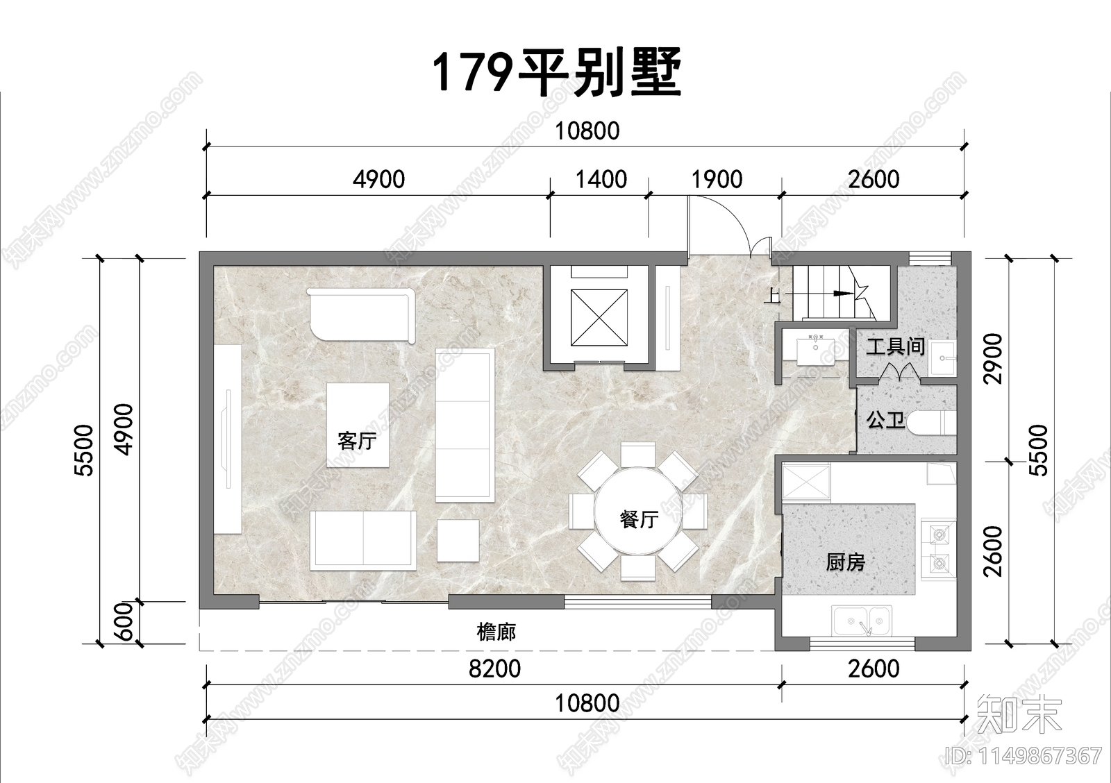 179平三层别墅平面施工图下载【ID:1149867367】