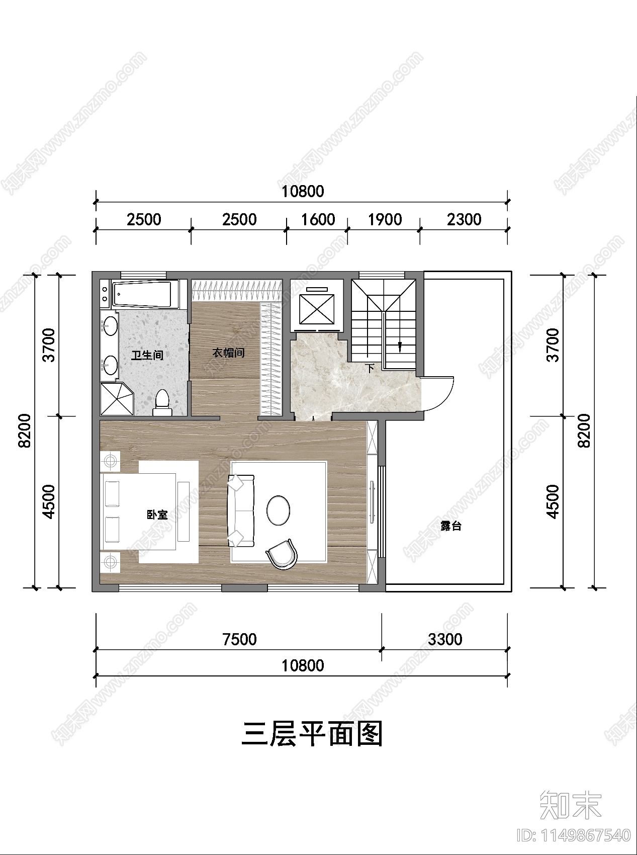 220平三层别墅平面cad施工图下载【ID:1149867540】