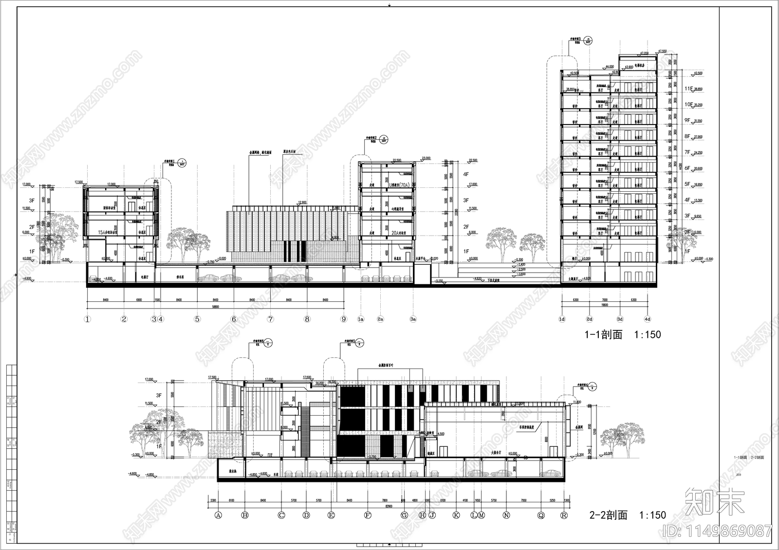 党校教学综合楼建筑图cad施工图下载【ID:1149869087】