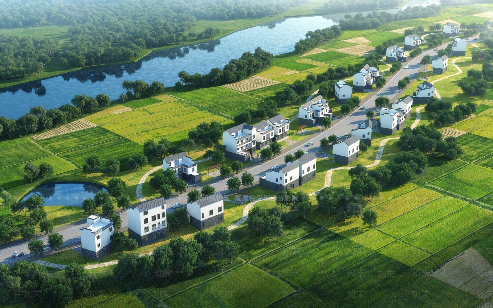 新中式美丽乡村SU模型下载【ID:1149877425】