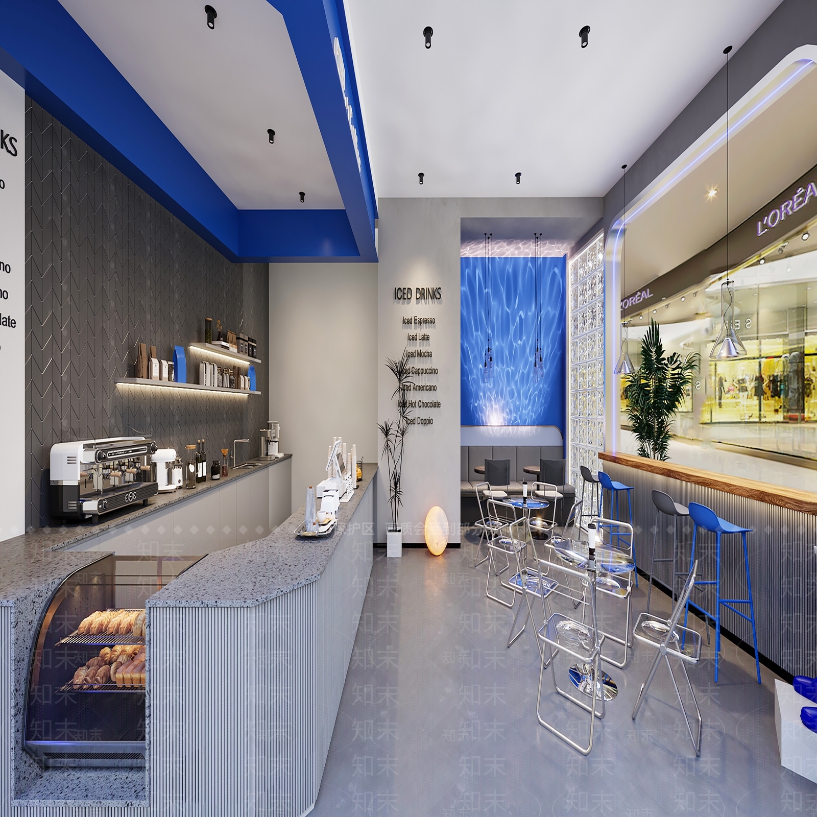 现代克莱因蓝奶茶店3D模型下载【ID:1149877631】