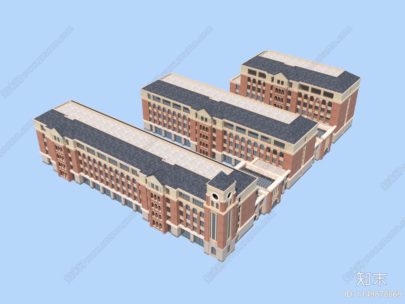 简欧学校外观3D模型下载【ID:1149878869】