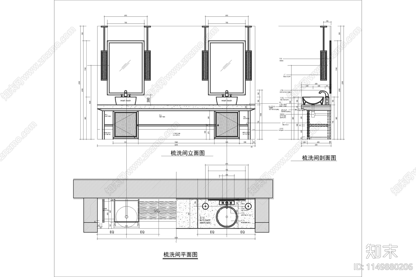 卫生间单盆双盆两款洗手台节点图cad施工图下载【ID:1149880206】