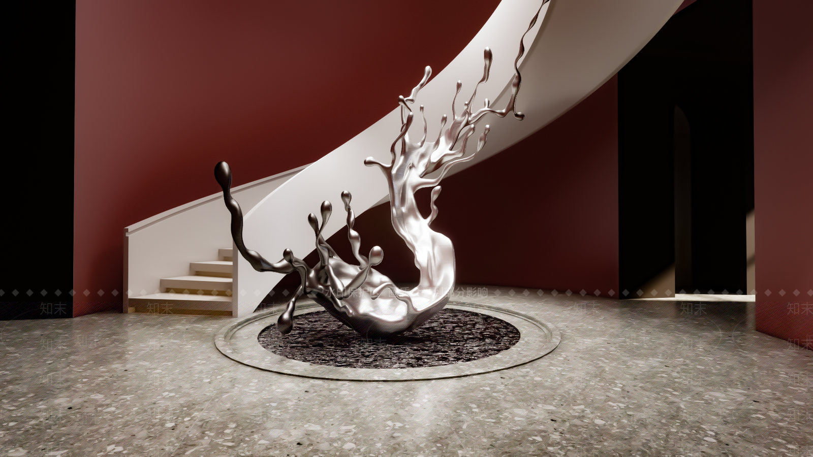 现代楼梯间雕塑装置SU模型下载【ID:1149881822】