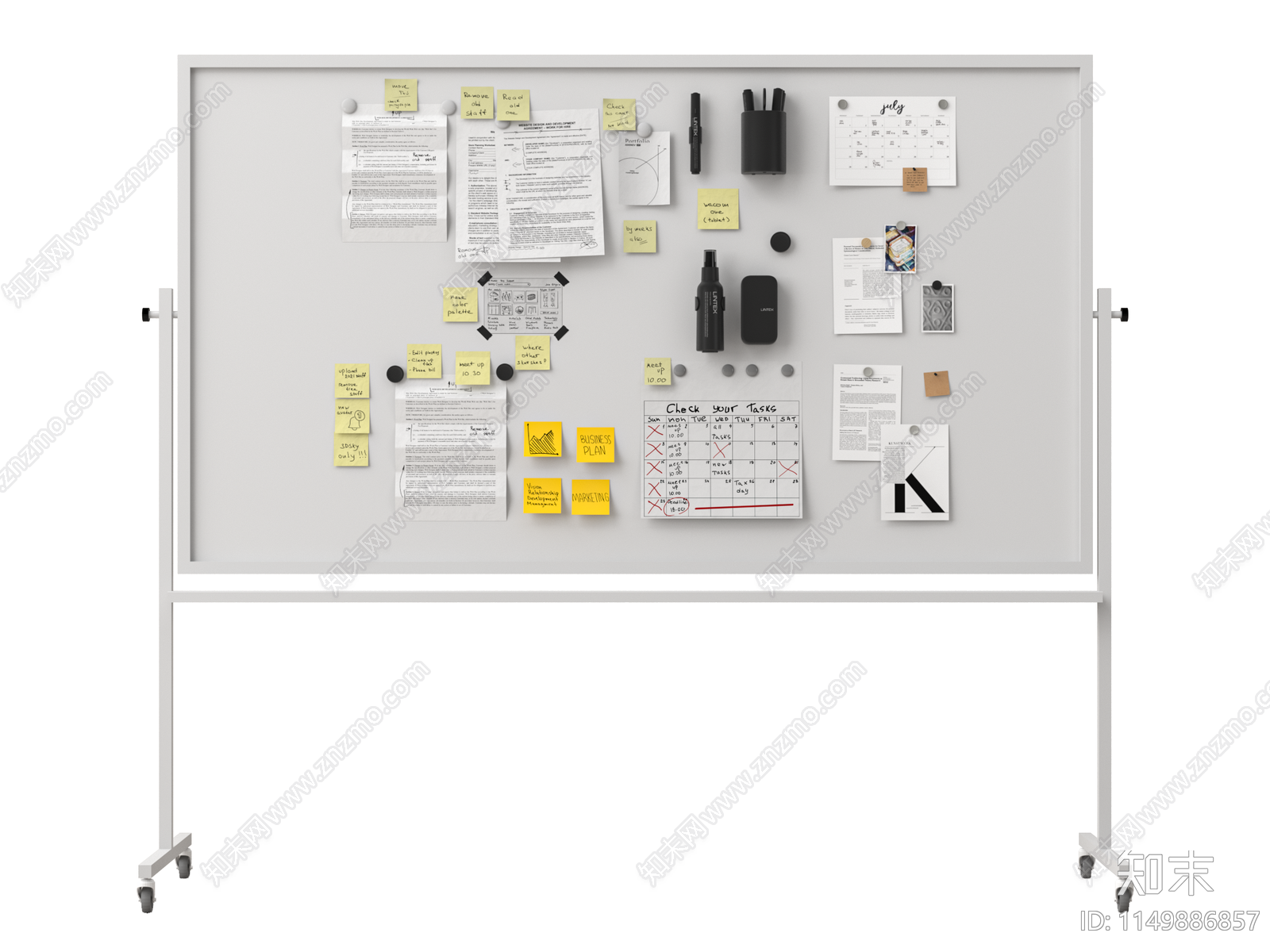 办公白板便签纸3D模型下载【ID:1149886857】