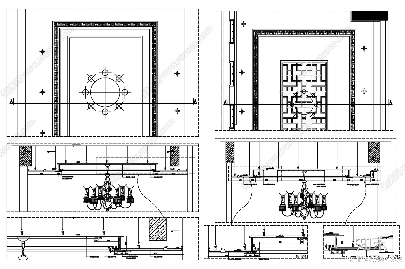 天花吊顶剖面图详图cad施工图下载【ID:1149887592】