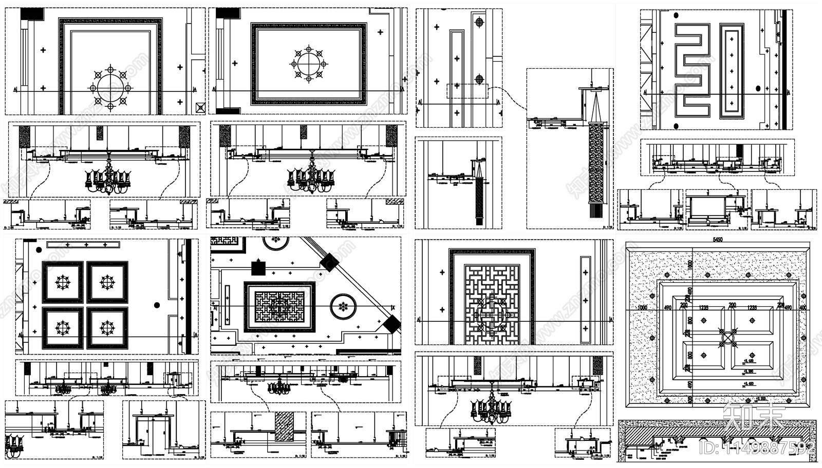 天花吊顶剖面图详图cad施工图下载【ID:1149887592】