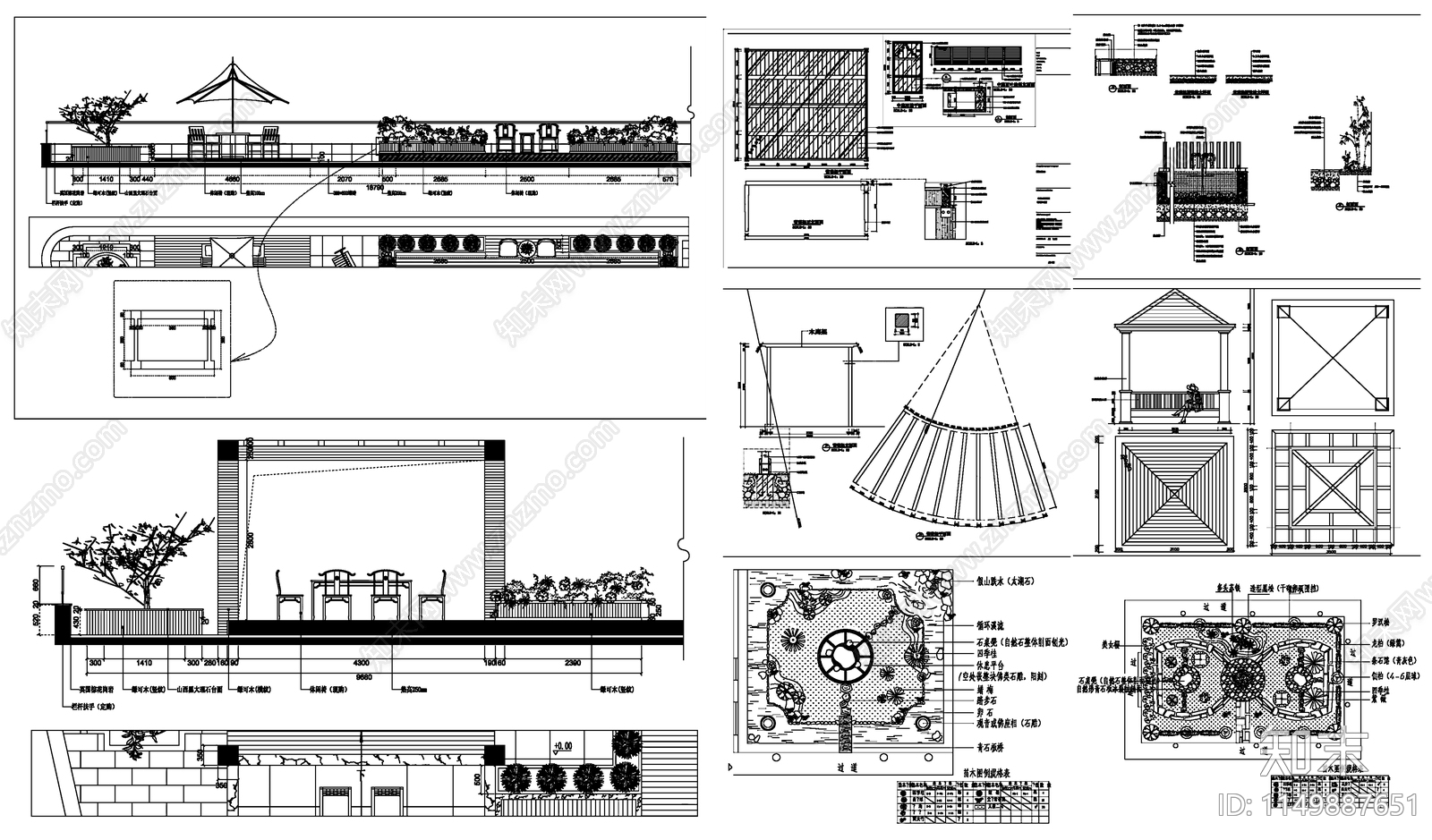 6景观花园景观平立面cad施工图下载【ID:1149887651】