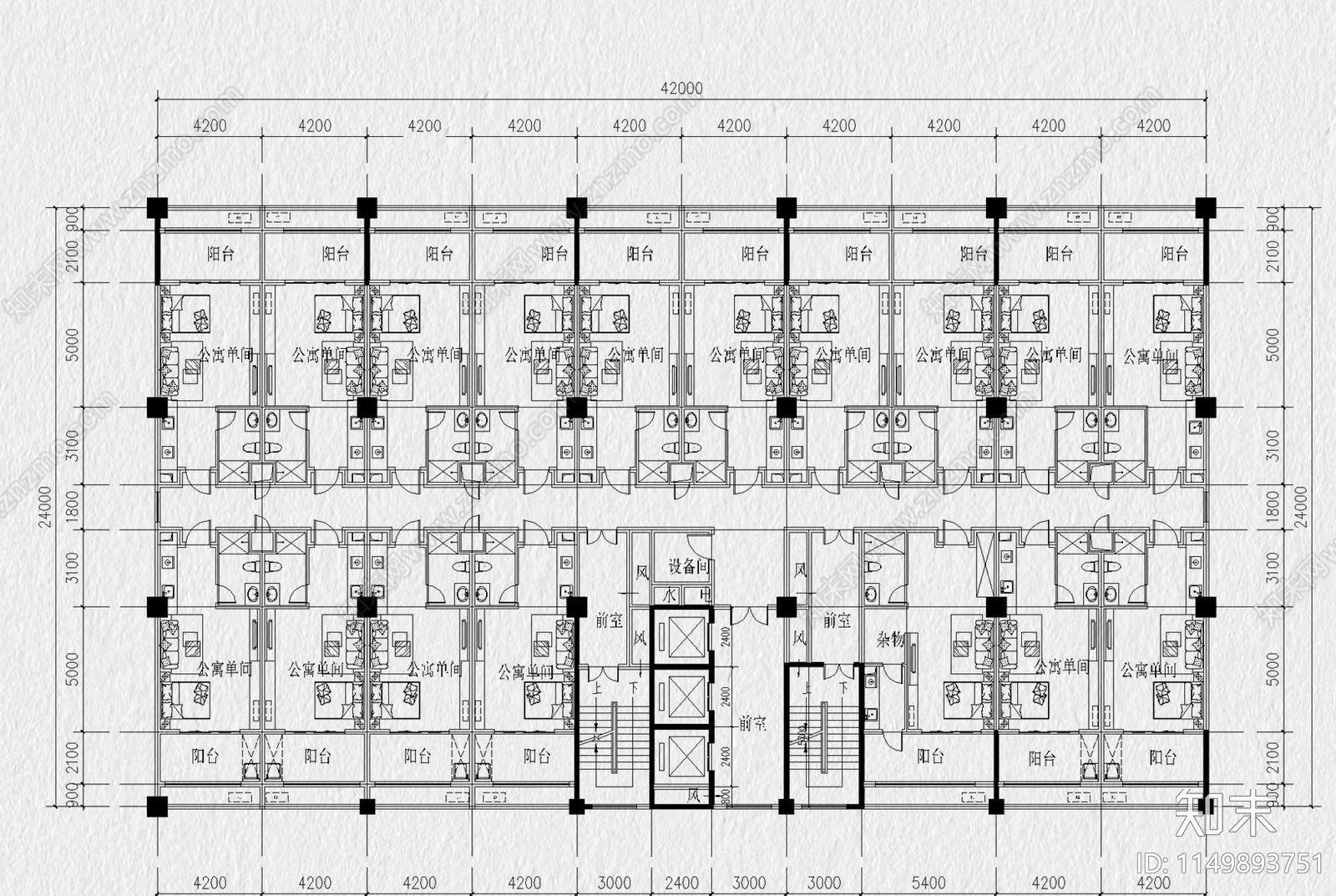 12套公寓户型建筑平面施工图下载【ID:1149893751】