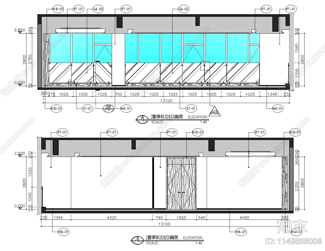 新中式董事办公室室内施工图下载【ID:1149898008】