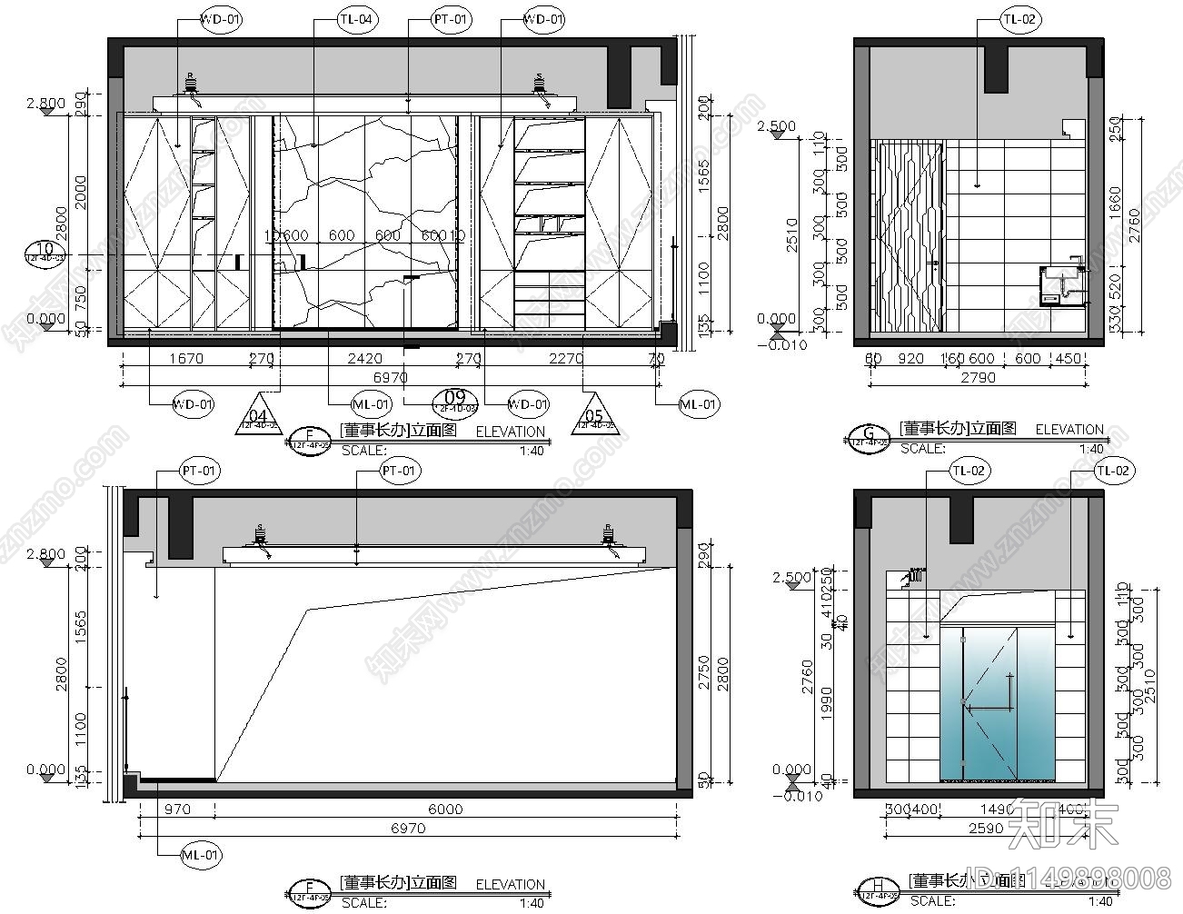 新中式董事办公室室内施工图下载【ID:1149898008】