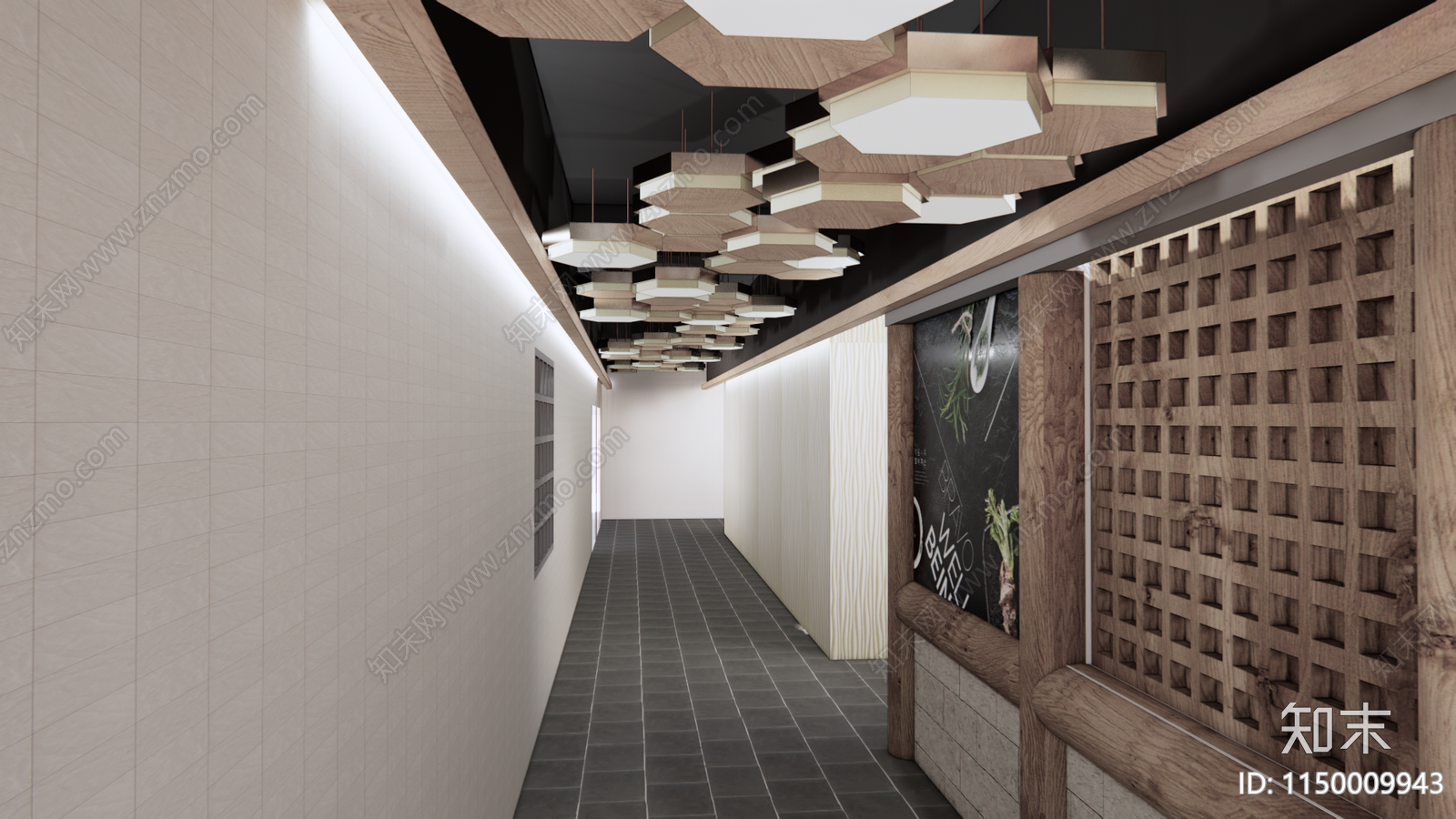 现代餐厅走廊SU模型下载【ID:1150009943】