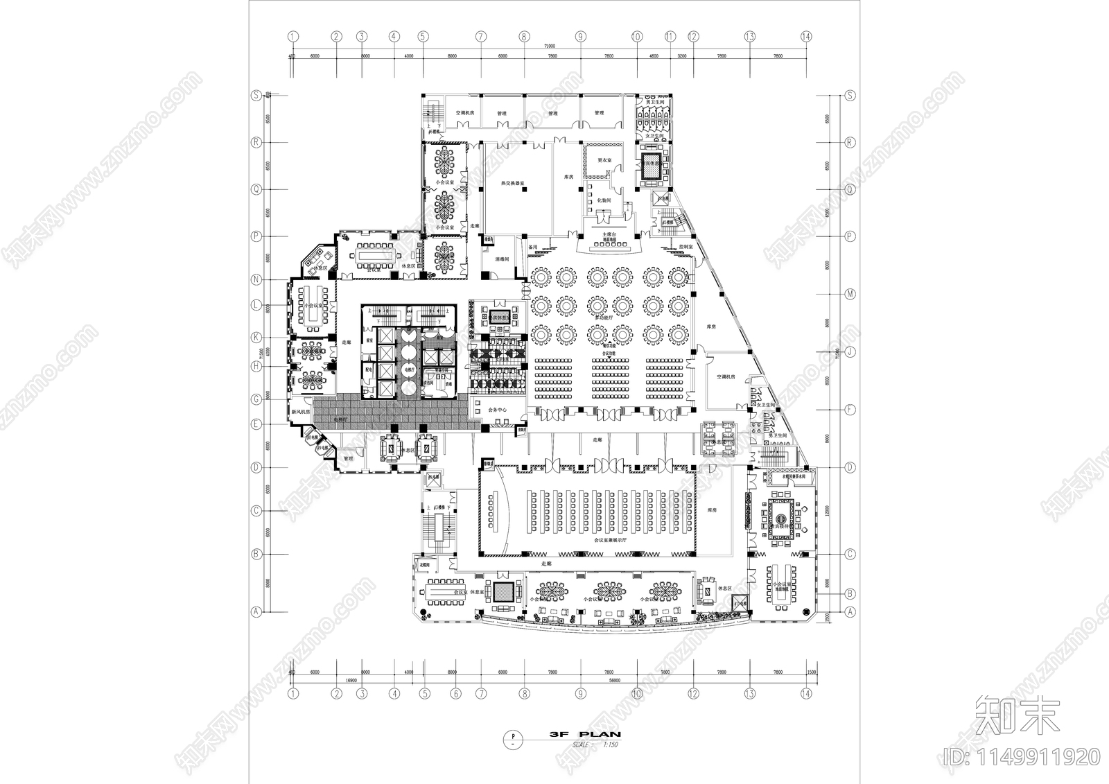 酒店空间室内cad施工图下载【ID:1149911920】