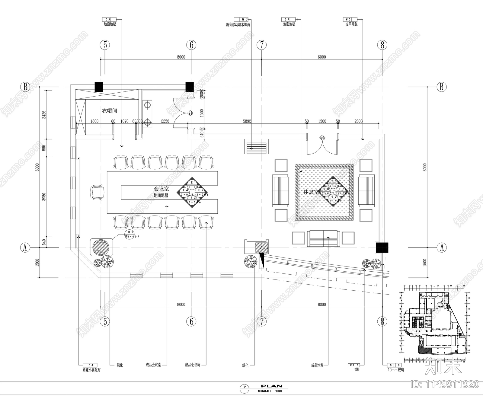 酒店空间室内cad施工图下载【ID:1149911920】