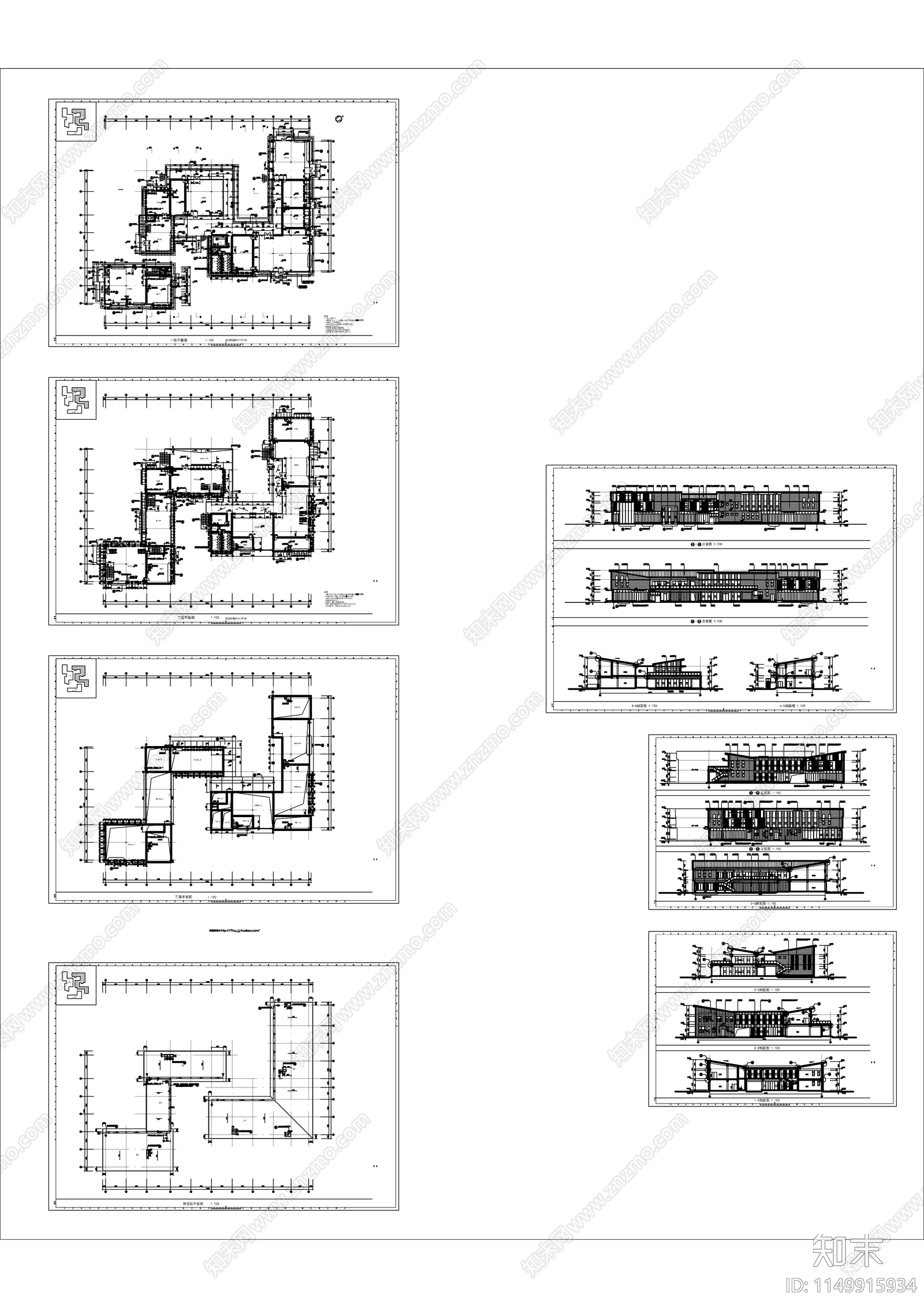 三层茶楼建筑cad施工图下载【ID:1149915934】