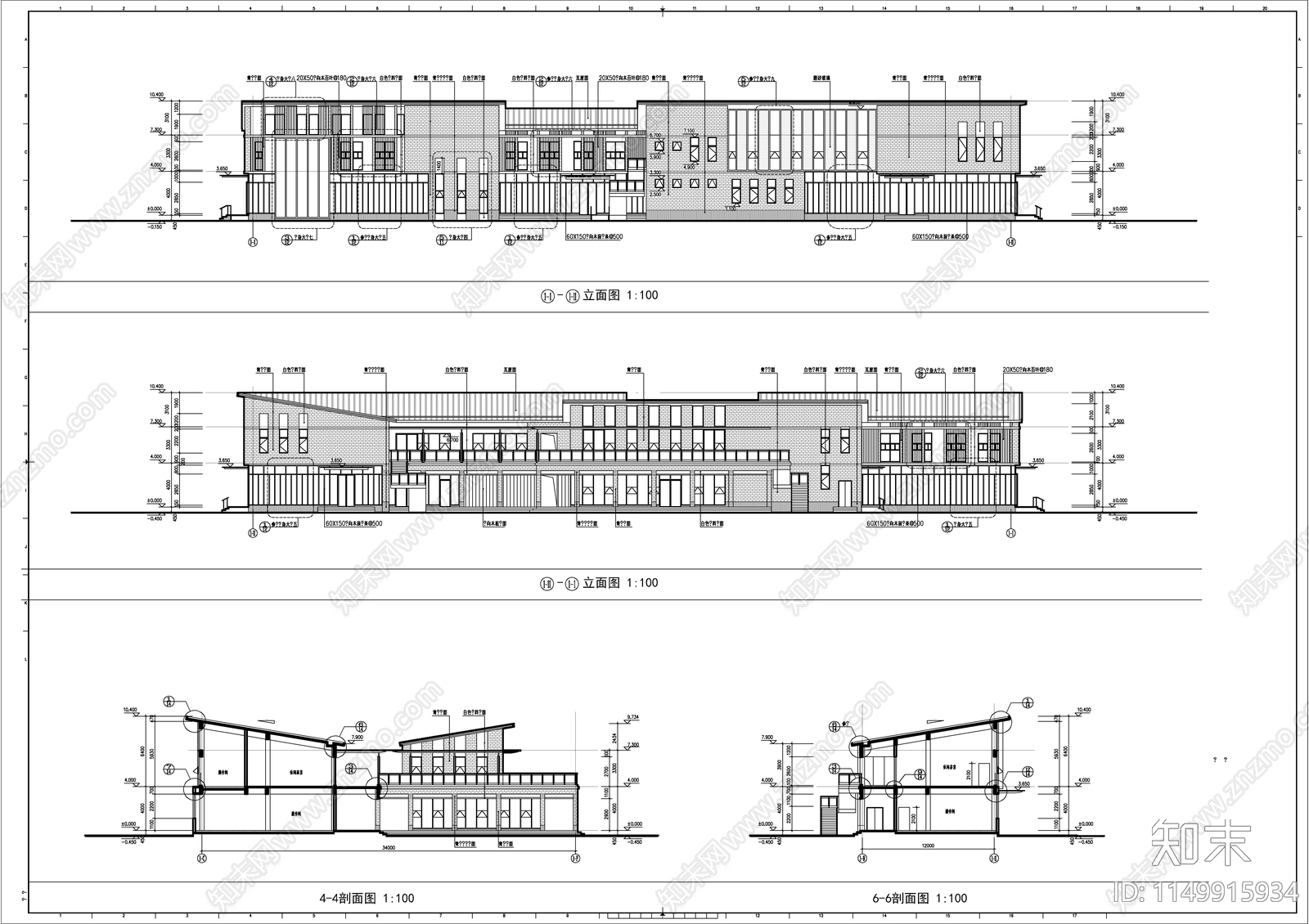 三层茶楼建筑cad施工图下载【ID:1149915934】