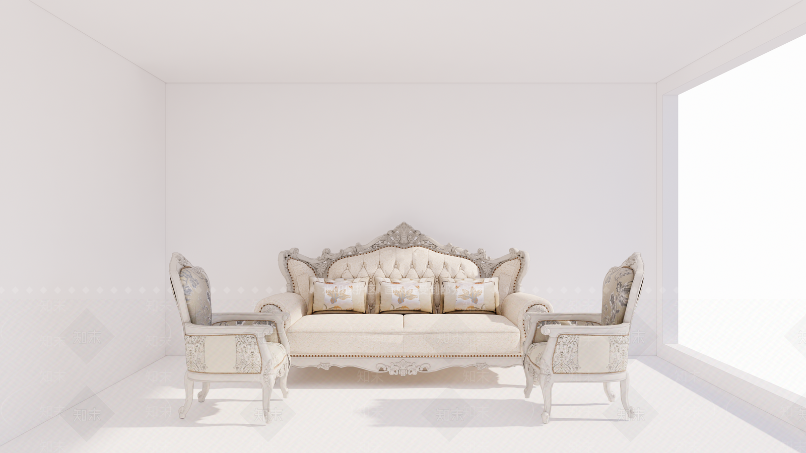 欧式白色沙发茶几组合SU模型下载【ID:1149917010】