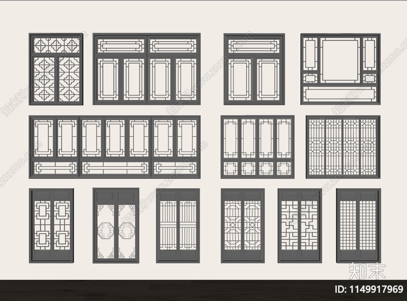 中式花格门窗SU模型下载【ID:1149917969】