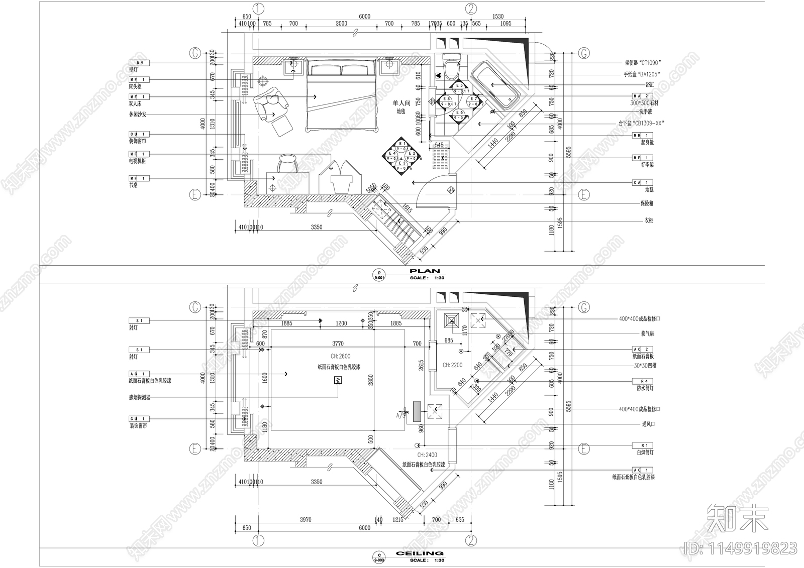 酒店客房室内cad施工图下载【ID:1149919823】