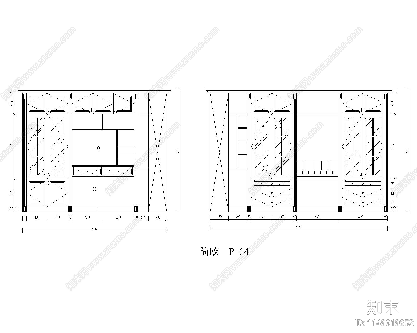 20套书柜图库cad施工图下载【ID:1149919852】