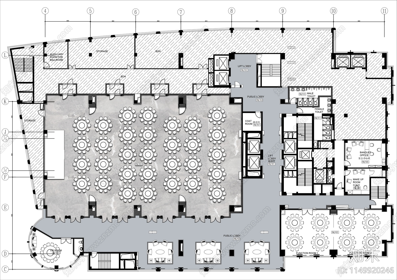 酒店宴会厅平面布置图施工图下载【ID:1149920246】
