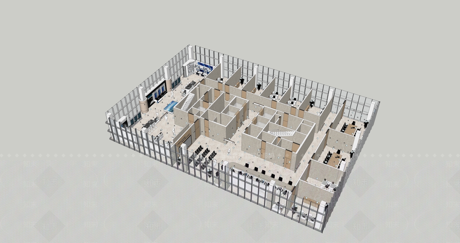 现代办事大厅SU模型下载【ID:1149920642】