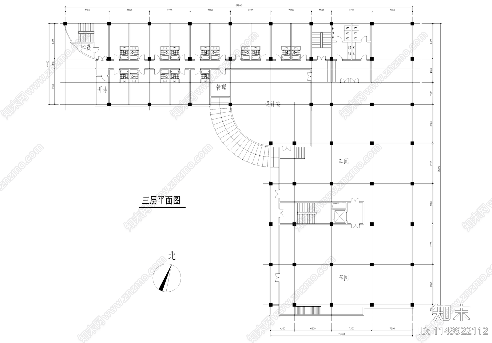 五层工业厂房车间仓库宿舍办公大楼建筑cad施工图下载【ID:1149922112】