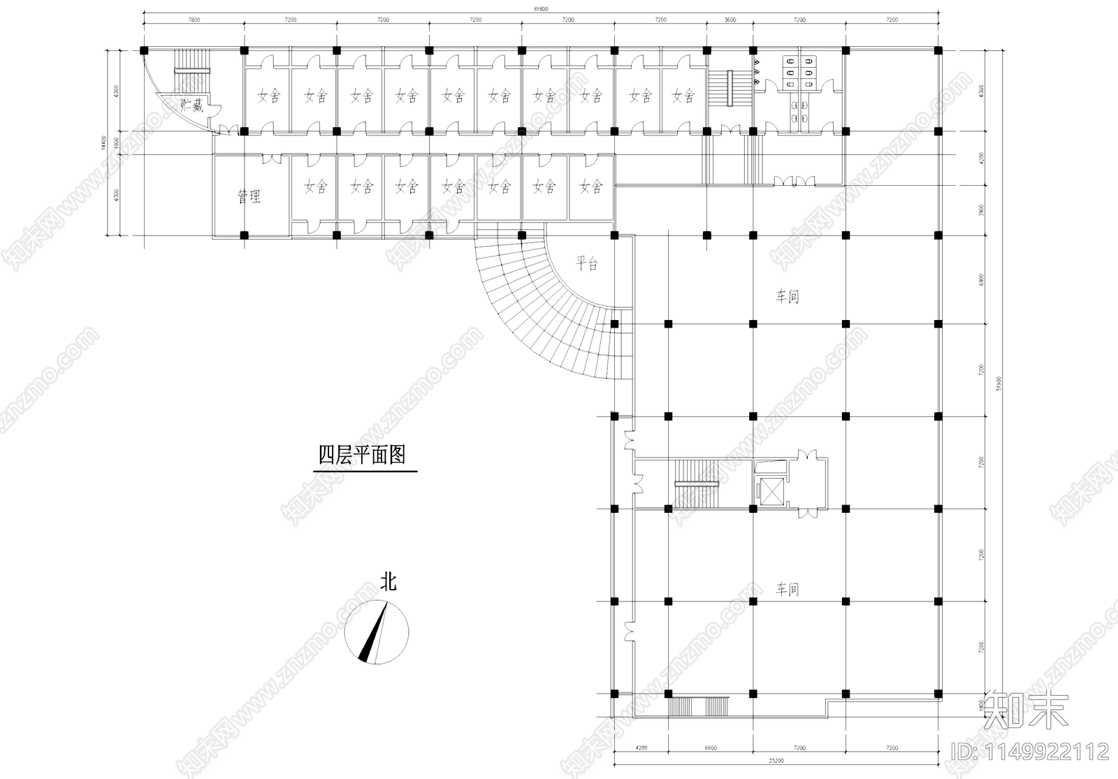 五层工业厂房车间仓库宿舍办公大楼建筑cad施工图下载【ID:1149922112】