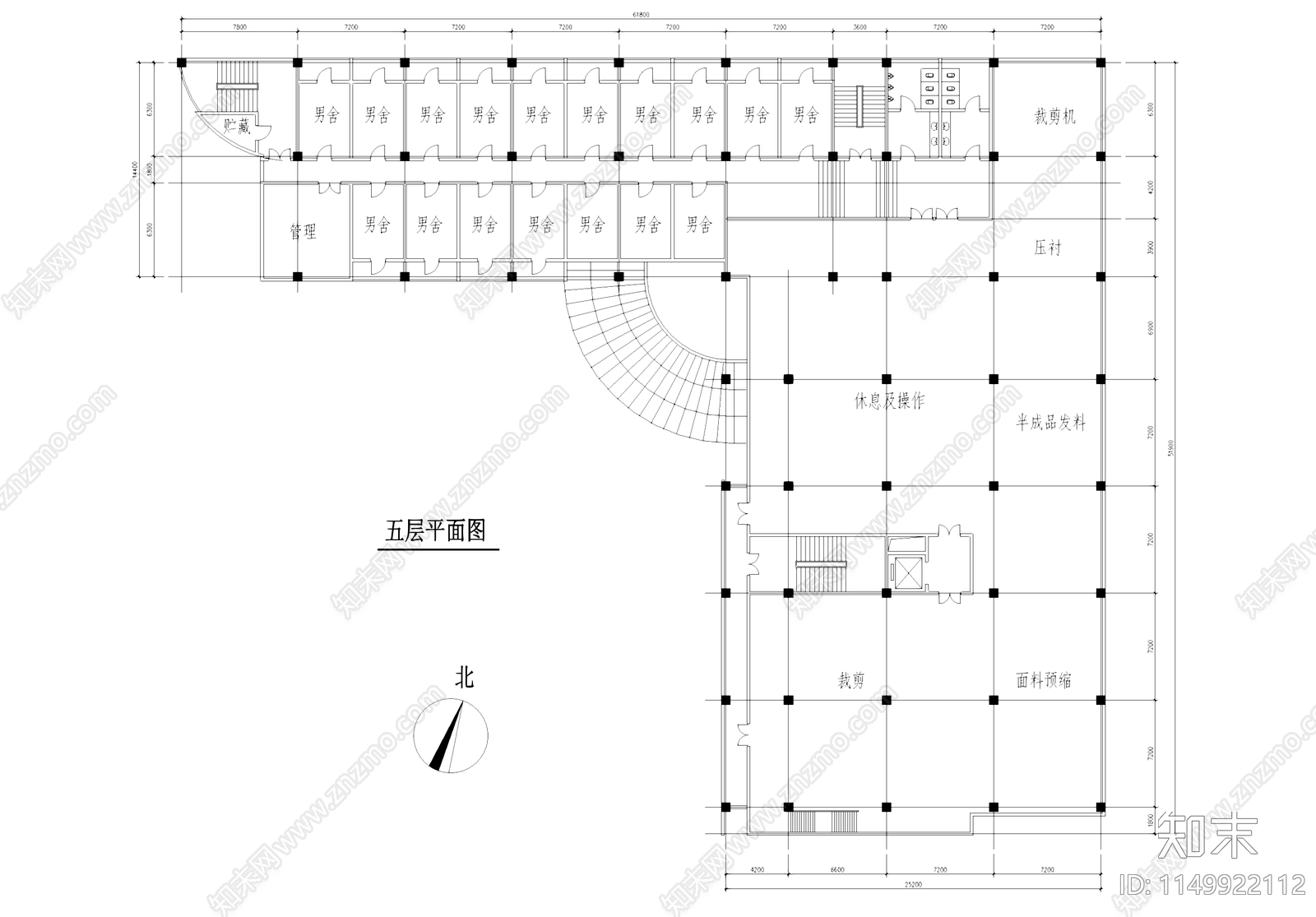 五层工业厂房车间仓库宿舍办公大楼建筑cad施工图下载【ID:1149922112】