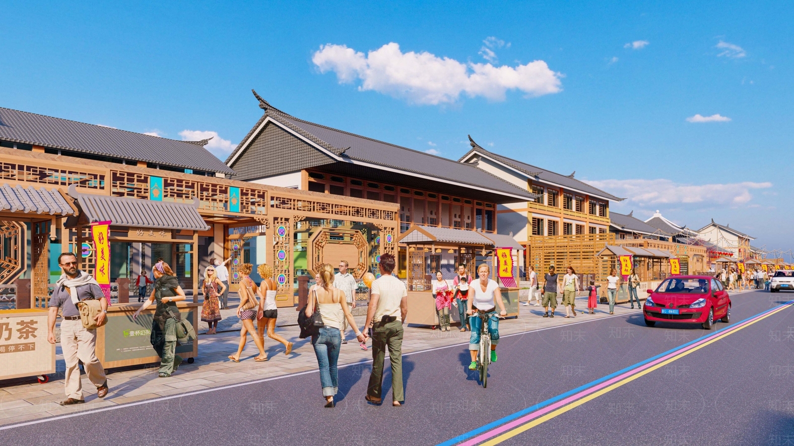 新中式古建美食街SU模型下载【ID:1150018408】