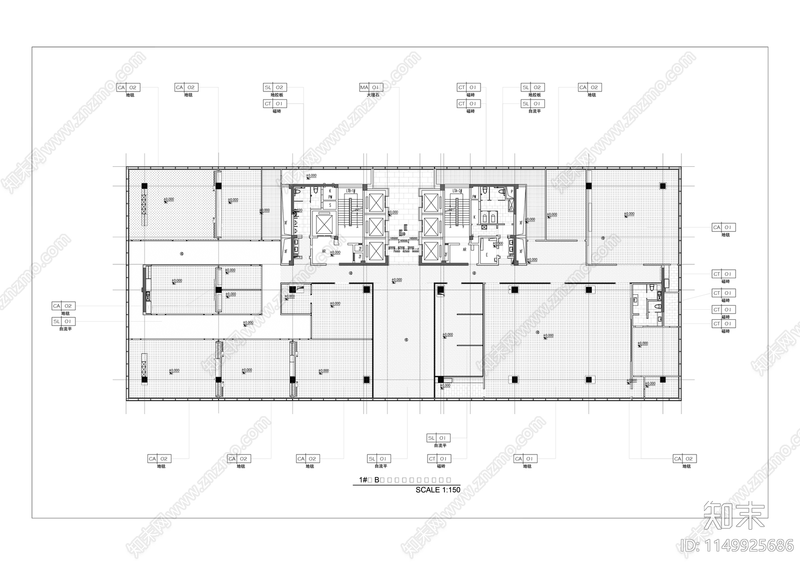 现代简约办公会议空间室内cad施工图下载【ID:1149925686】