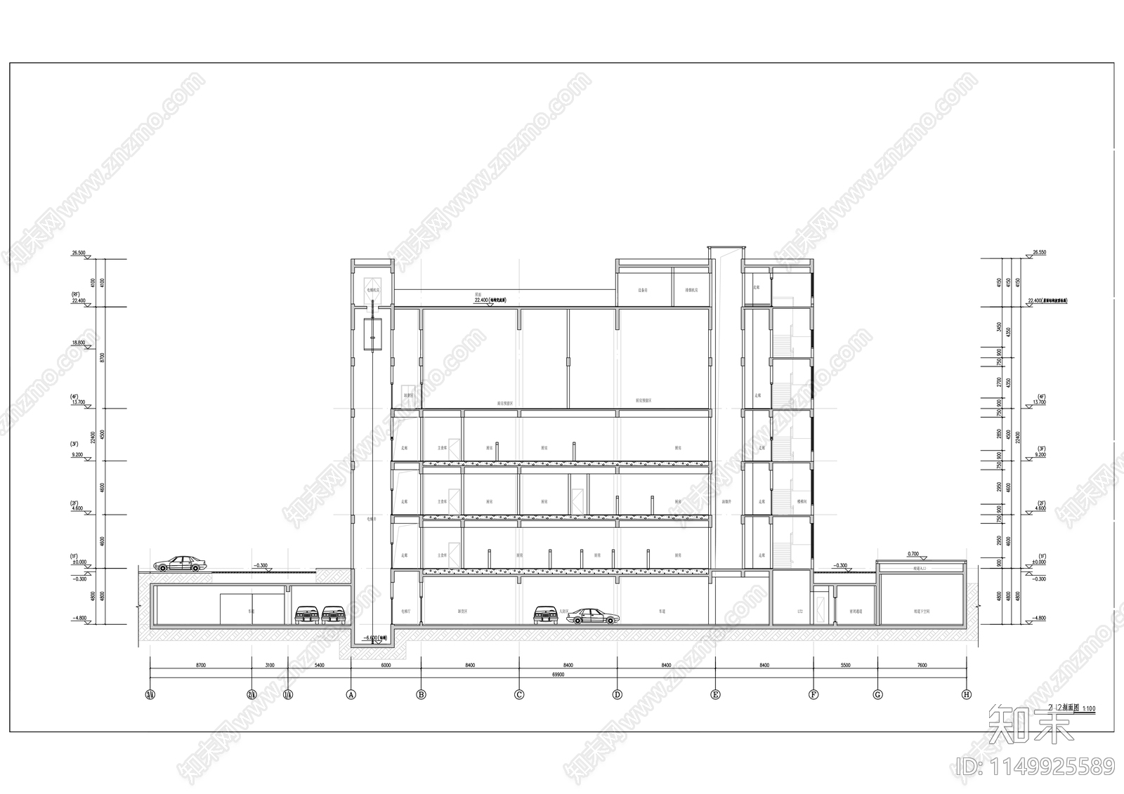 轻工业技师学院食堂建筑cad施工图下载【ID:1149925589】