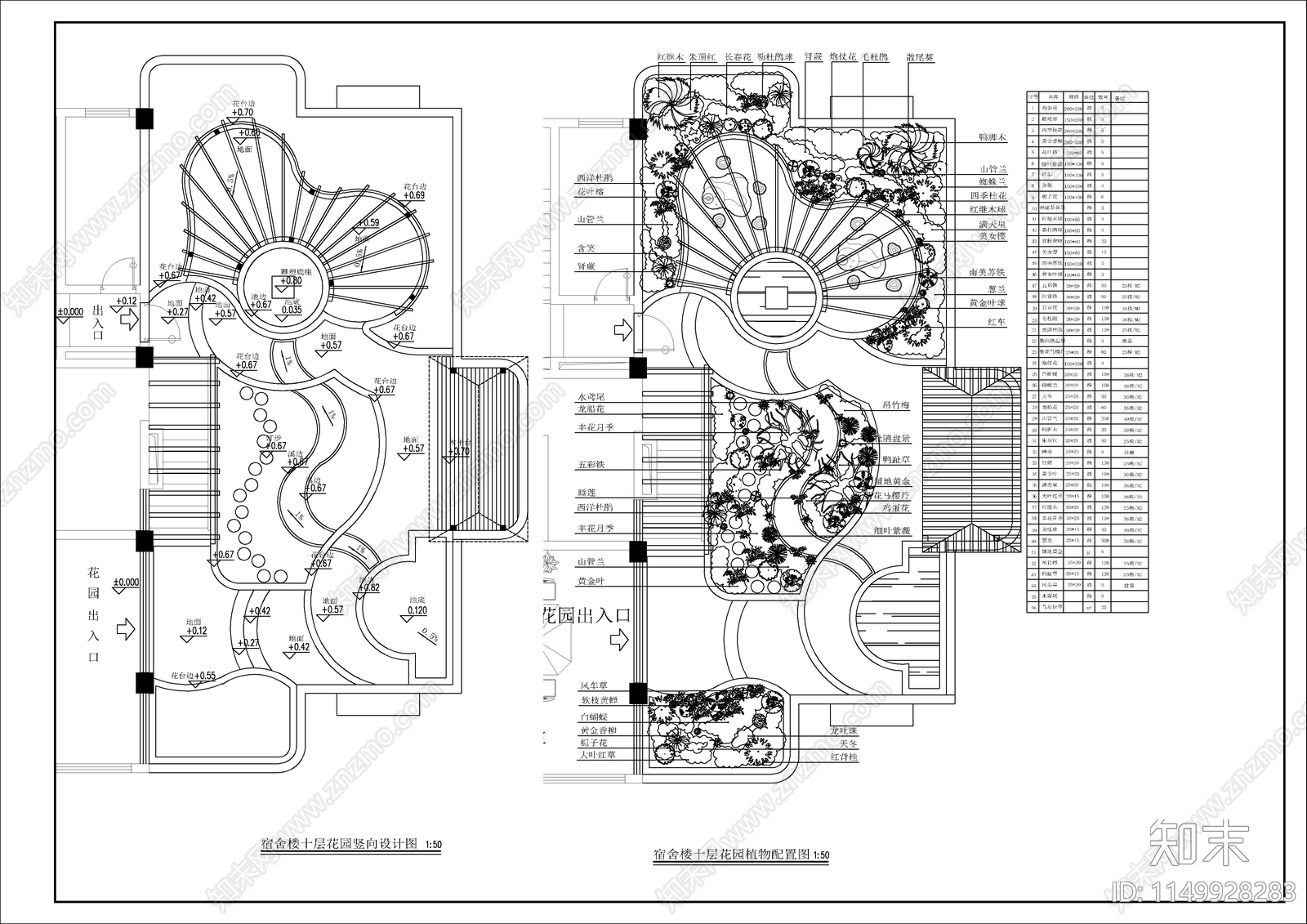 屋顶花园景观cad施工图下载【ID:1149928283】