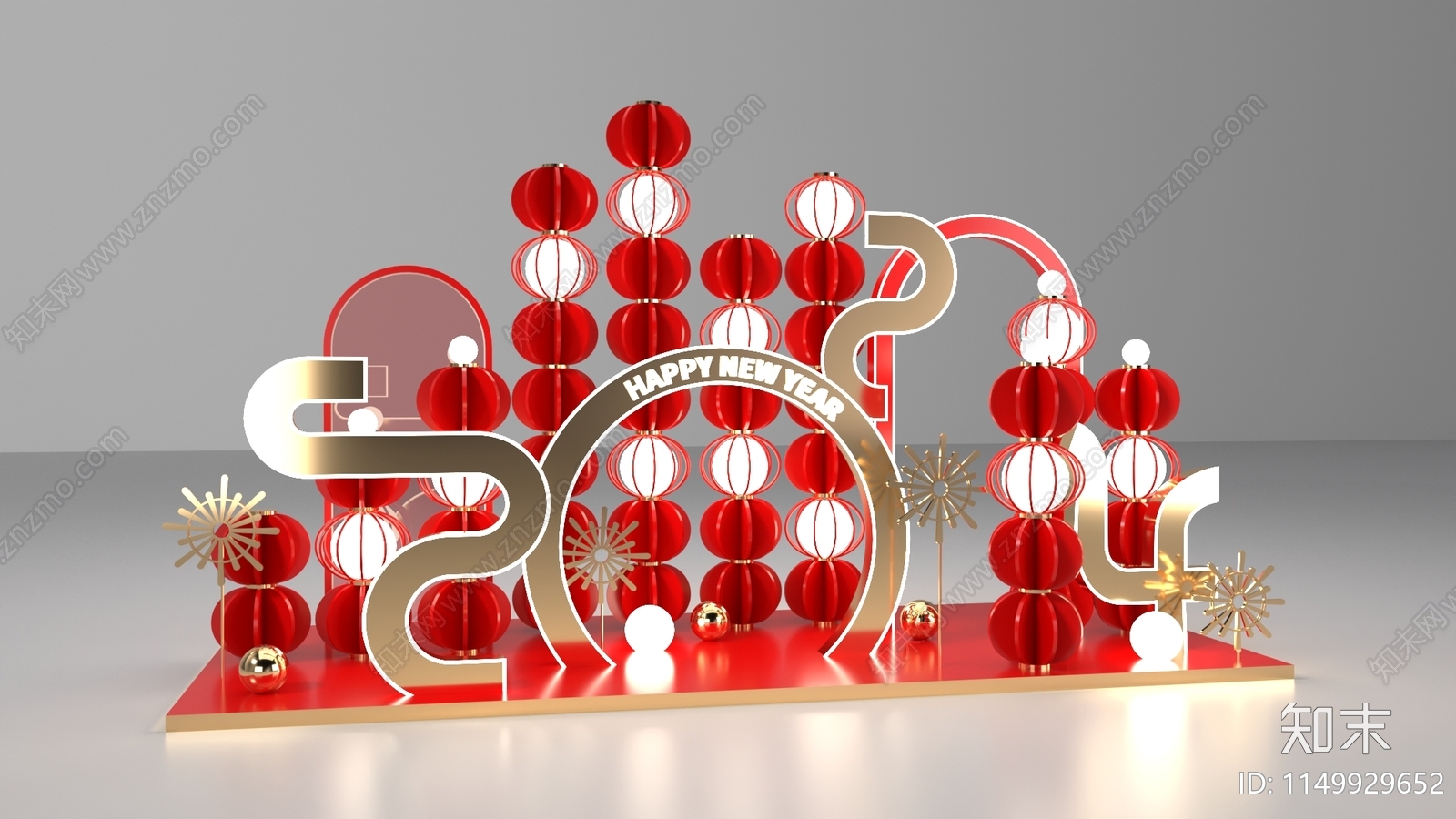 新中式新年美陈3D模型下载【ID:1149929652】