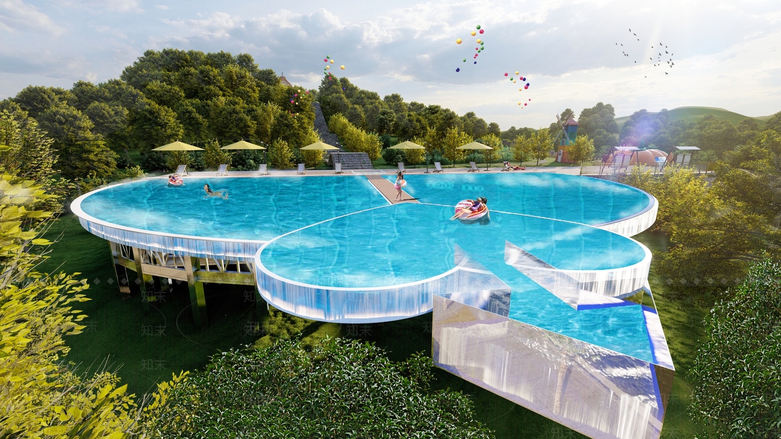 现代丘比特之箭游泳池SU模型下载【ID:1149929745】