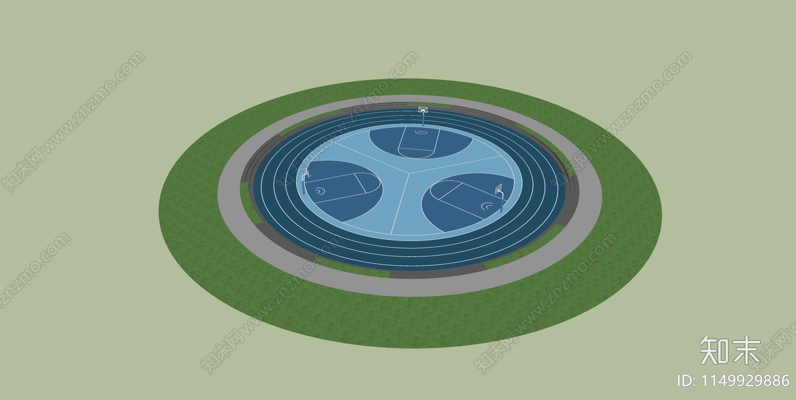 现代风格圆形篮球场SU模型下载【ID:1149929886】