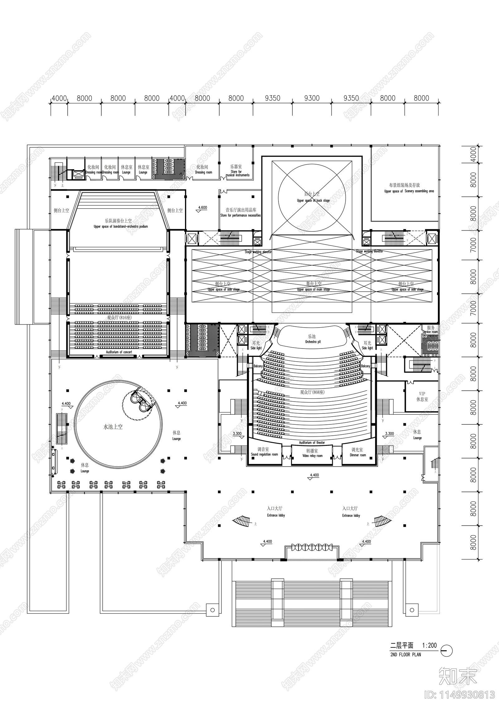 大剧院建筑cad施工图下载【ID:1149930813】