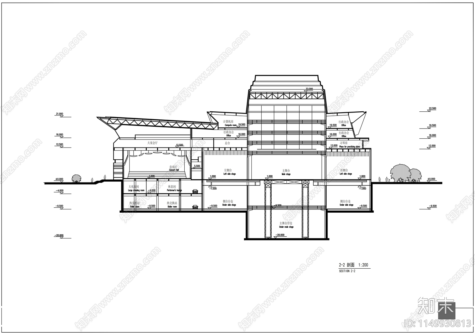 大剧院建筑cad施工图下载【ID:1149930813】