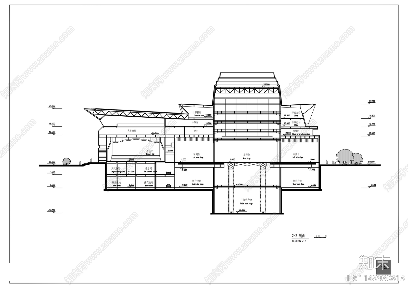 大剧院建筑cad施工图下载【ID:1149930813】
